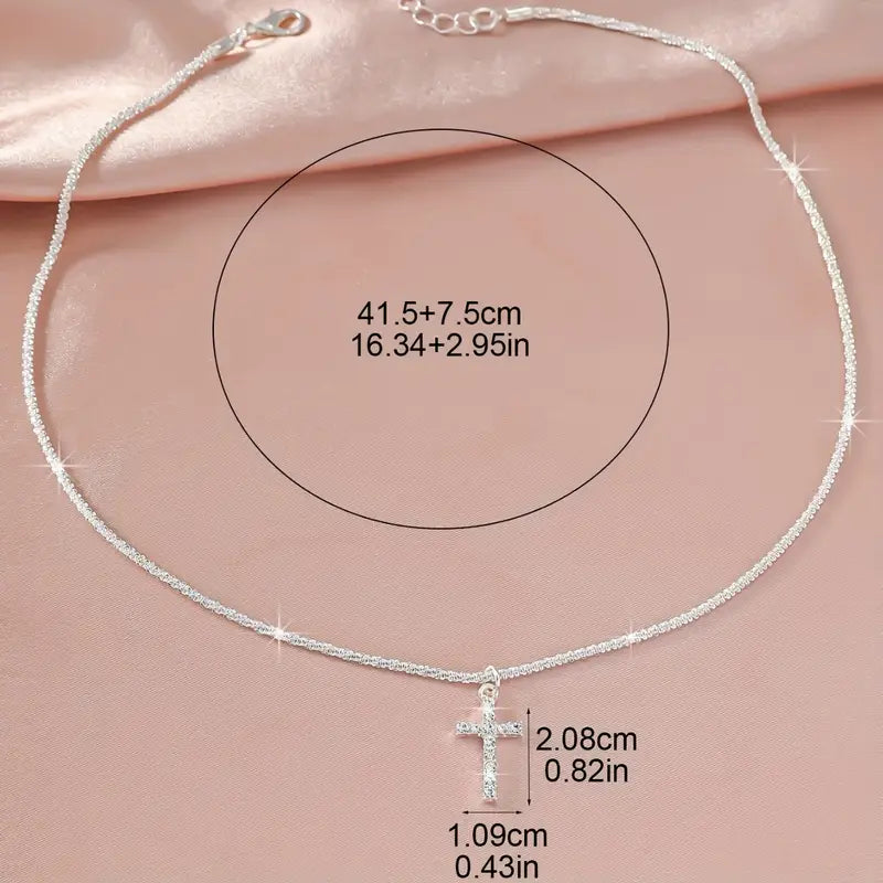 4pcs Set Necklace, ring, Bracelets, Minimalist Korean-Japanese Style Sparkling Christian jewelry set Cross Chain Bracelet and Necklace Set for Women, Perfect for Vacation, Party, Date Night, or Casual Attire