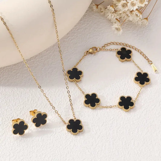 Luxury Stainless Steel Five-Petal Flower Earrings/Bracelet/Necklace Set, Perfect for Women, Mom, Wife, Daughter on Valentine'S Day, Anniversary, Mother'S Day, Birthday