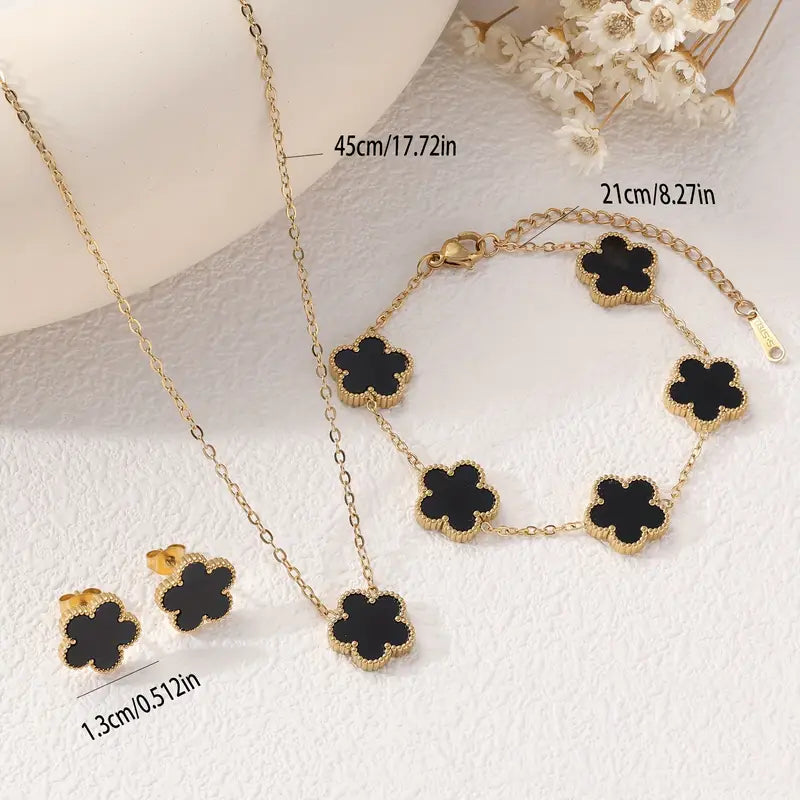 Luxury Stainless Steel Five-Petal Flower Earrings/Bracelet/Necklace Set, Perfect for Women, Mom, Wife, Daughter on Valentine'S Day, Anniversary, Mother'S Day, Birthday